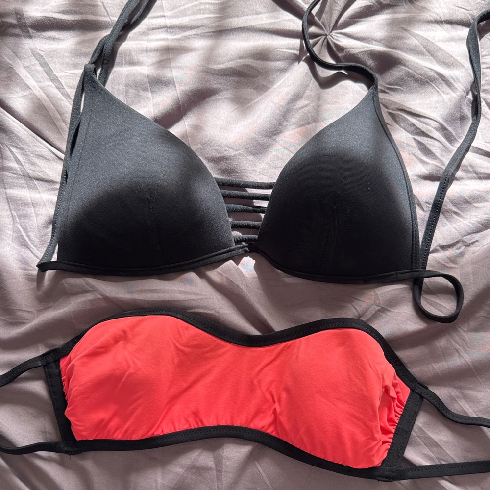 Black and Coral Bikini Tops